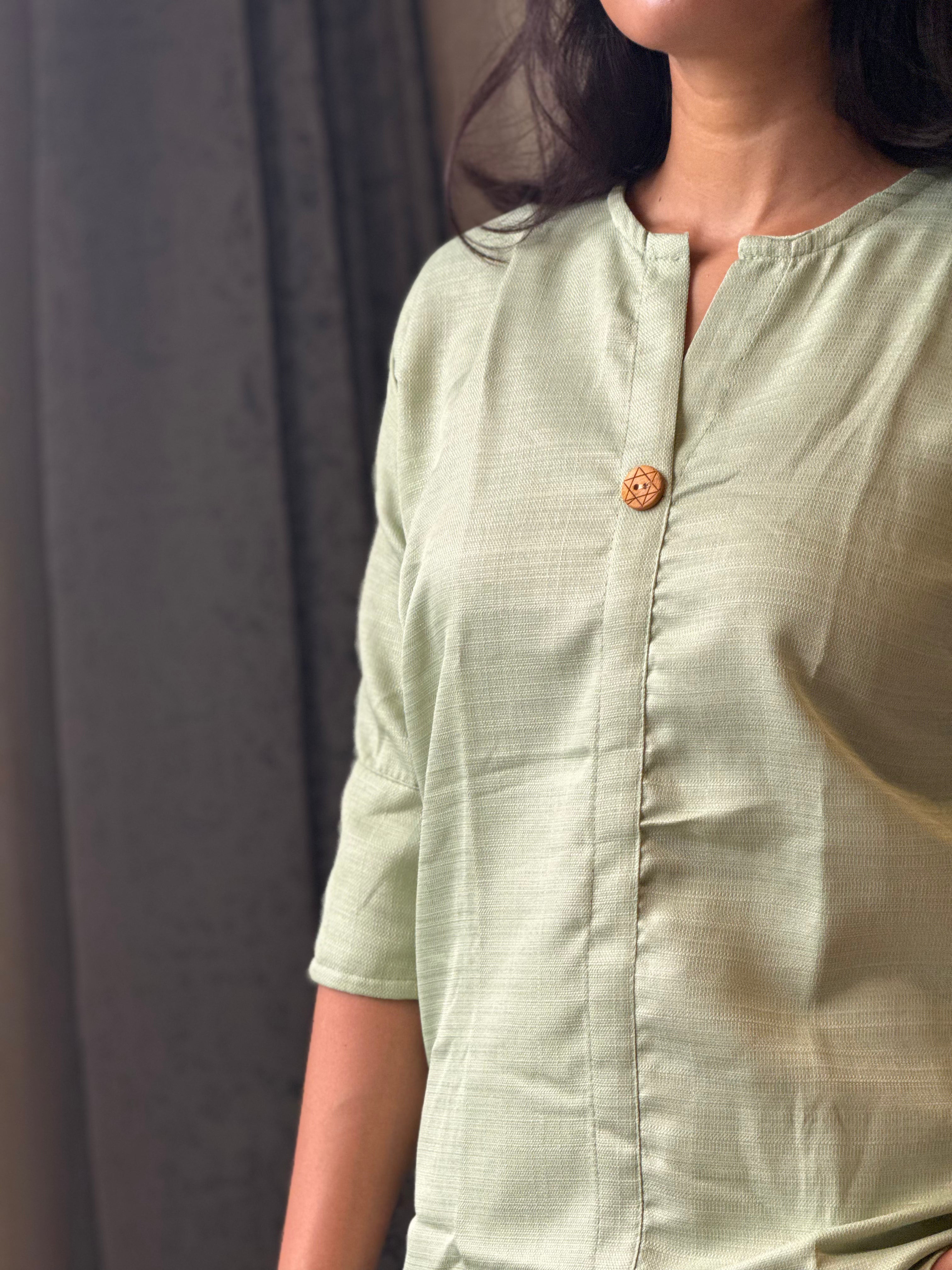 Sage Green Button-Front Co-ord Set with Wide-Leg Trousers