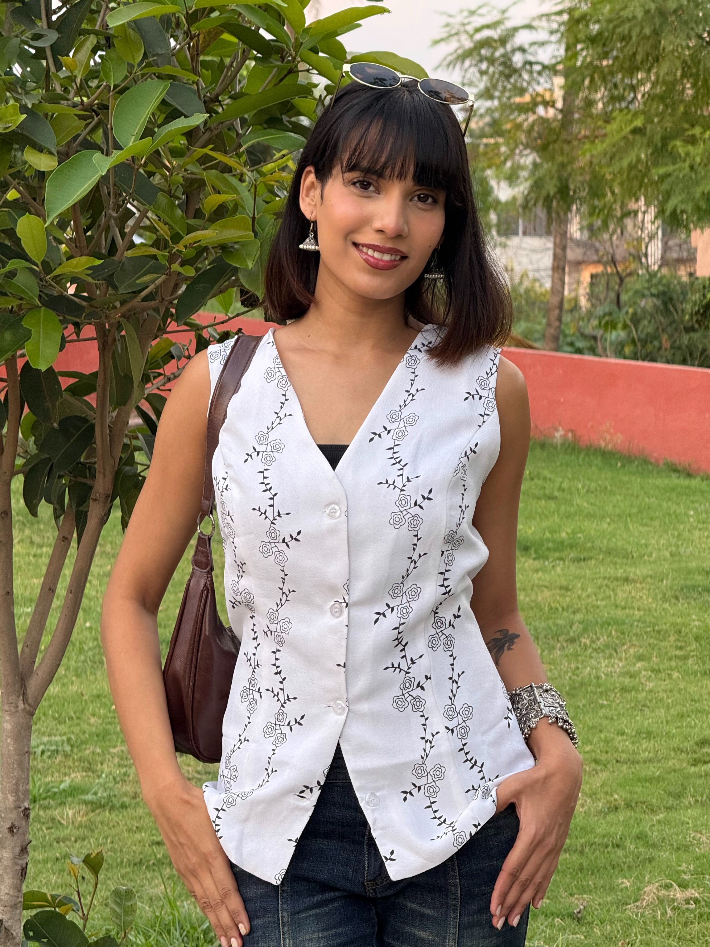 White Bloom Vest Coat & Trouser Set