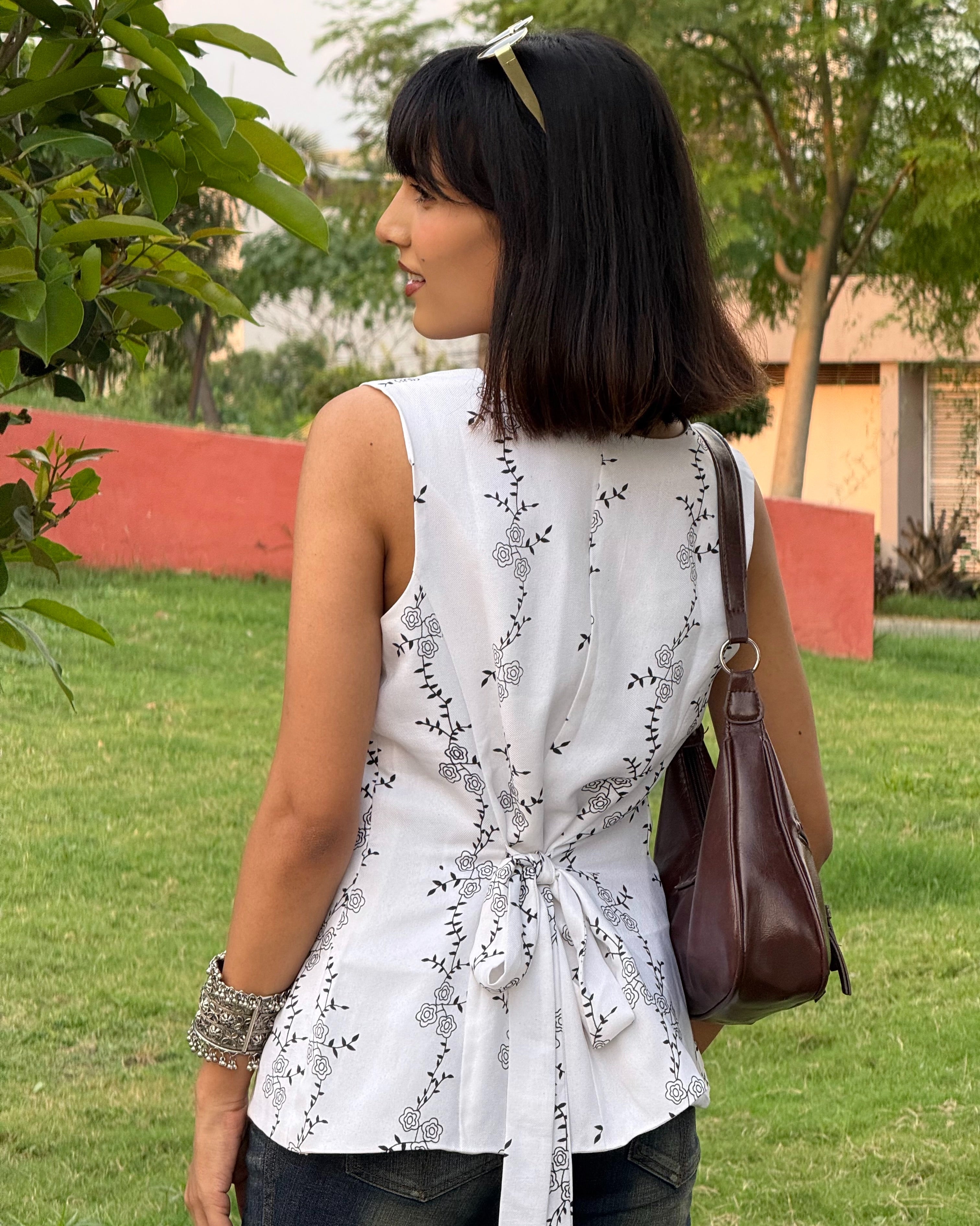 White Bloom Vest Coat & Trouser Set