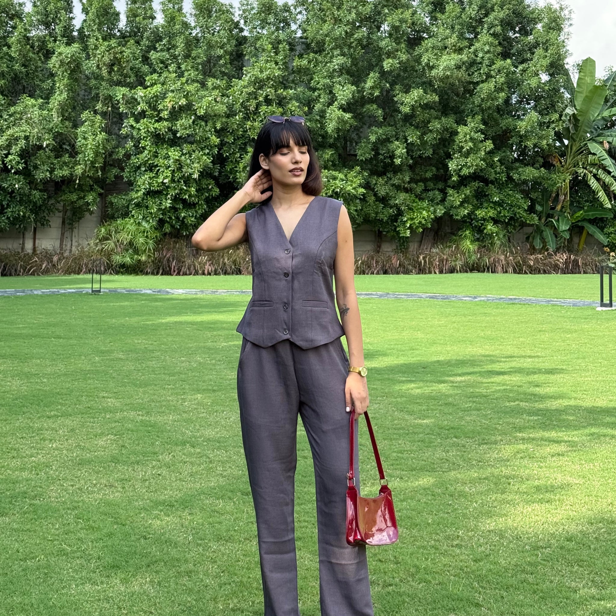 Charcoal Muse Vest Coat & Trouser Set