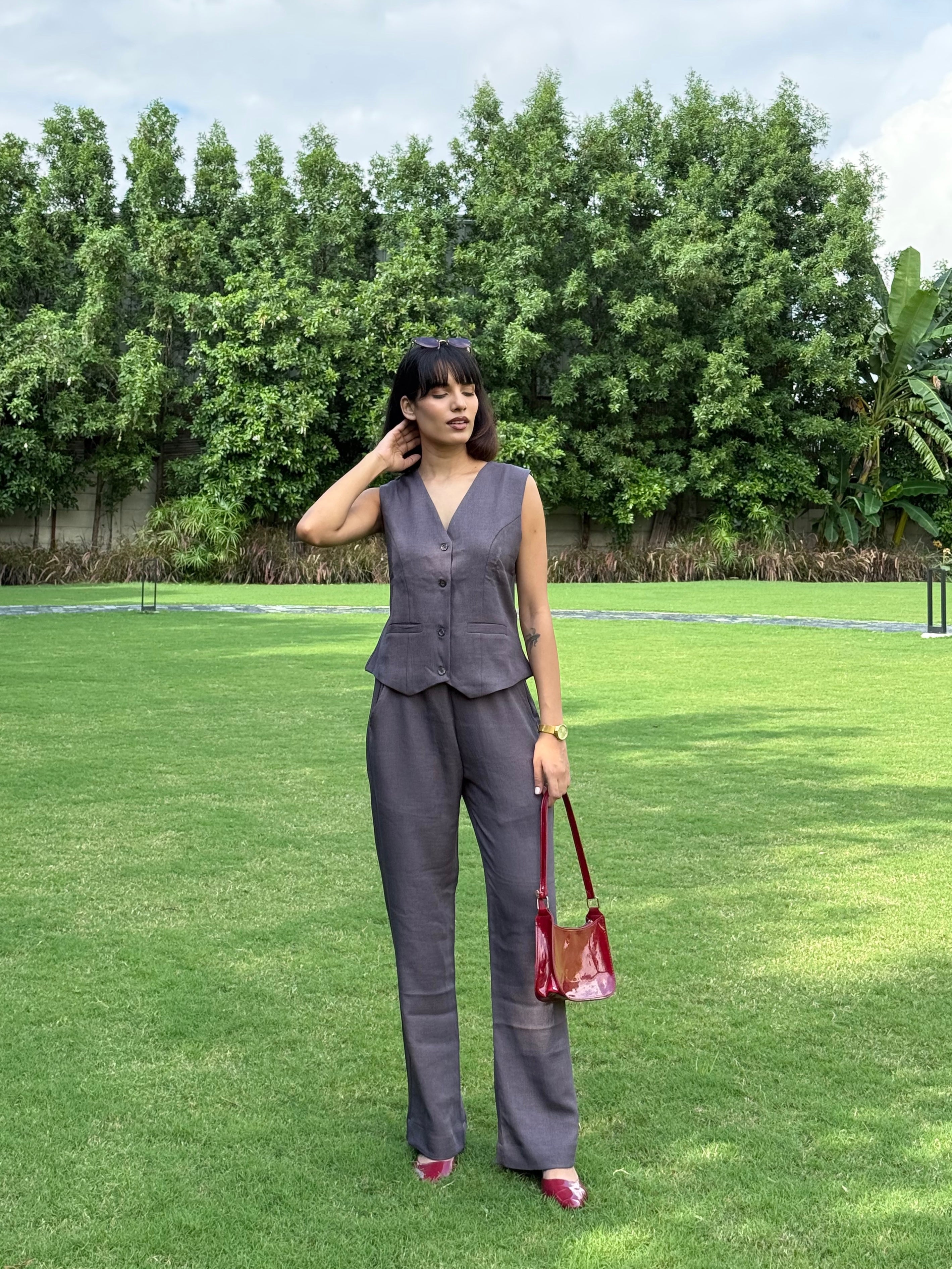 Charcoal Muse Vest Coat & Trouser Set