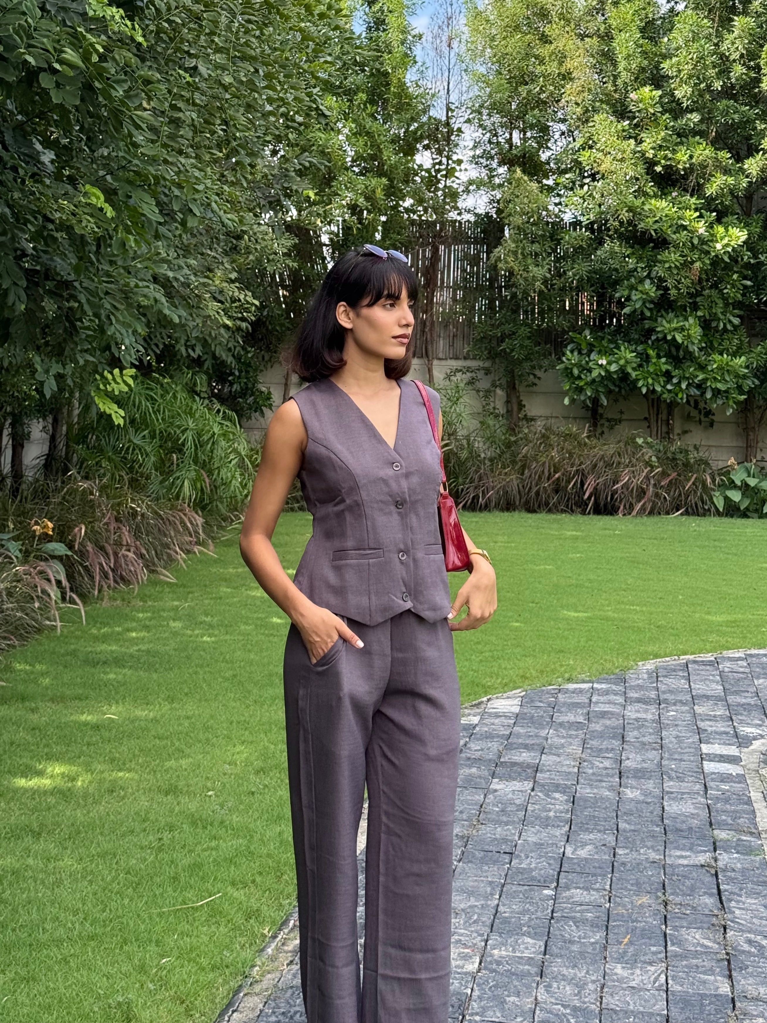 Charcoal Muse Vest Coat & Trouser Set