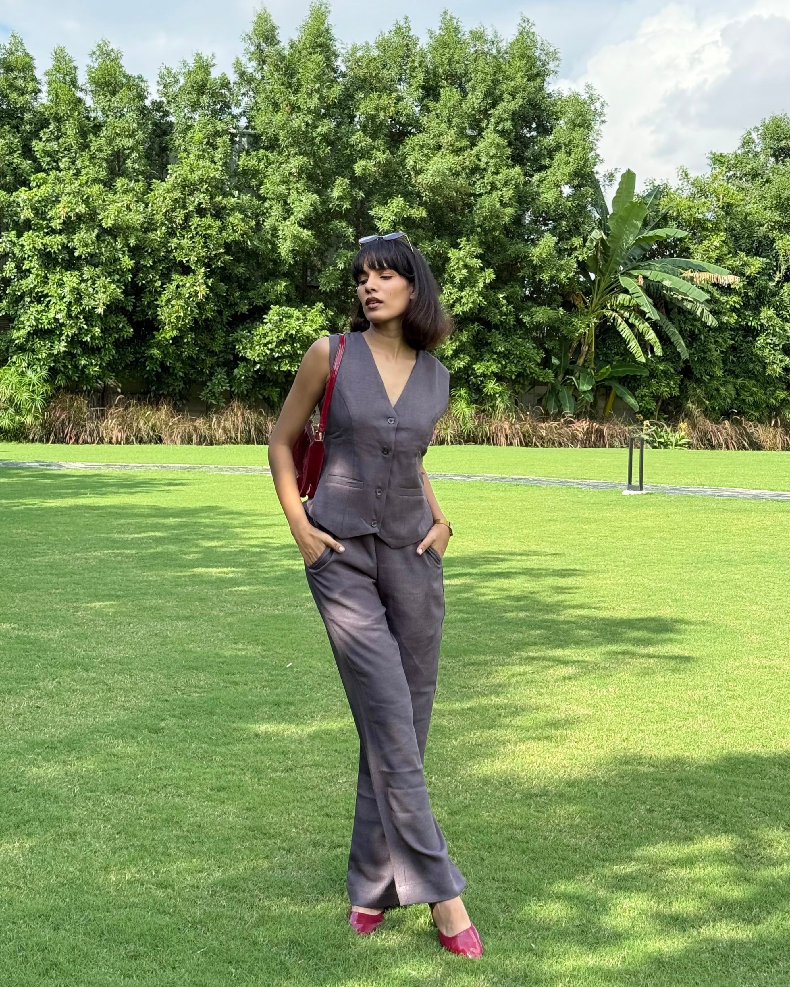 Charcoal Muse Vest Coat & Trouser Set