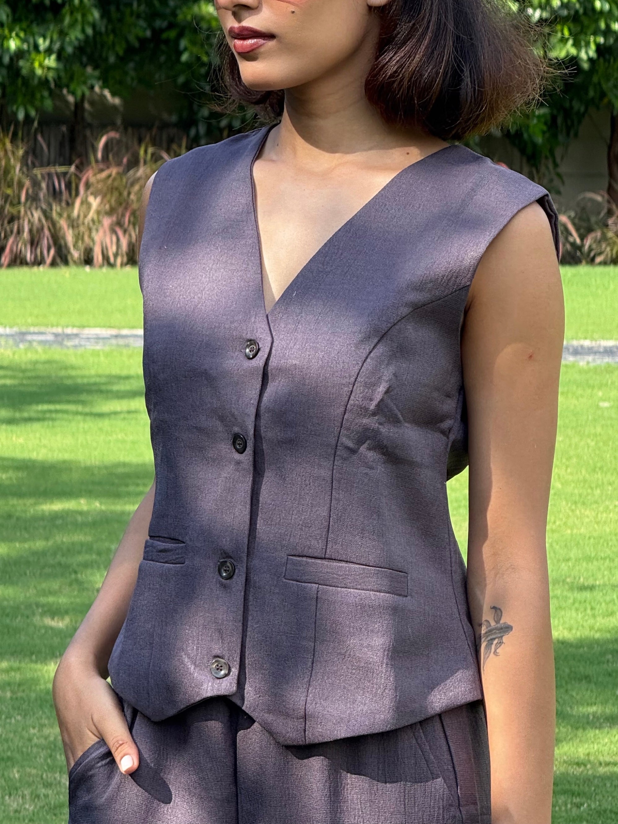 Charcoal Muse Vest Coat & Trouser Set