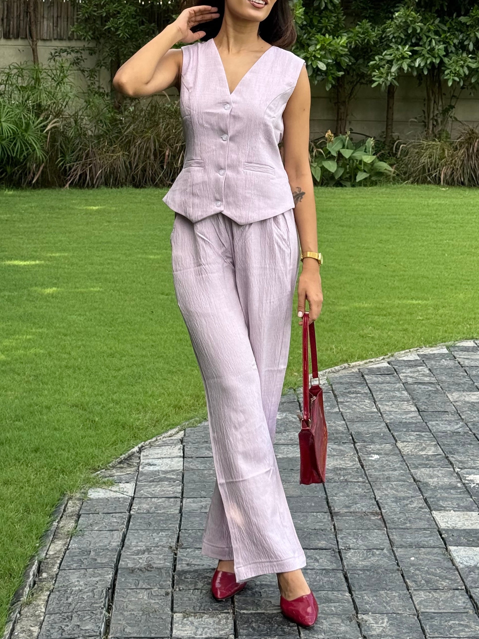 Mocha Calm Vest Coat & Trouser Set