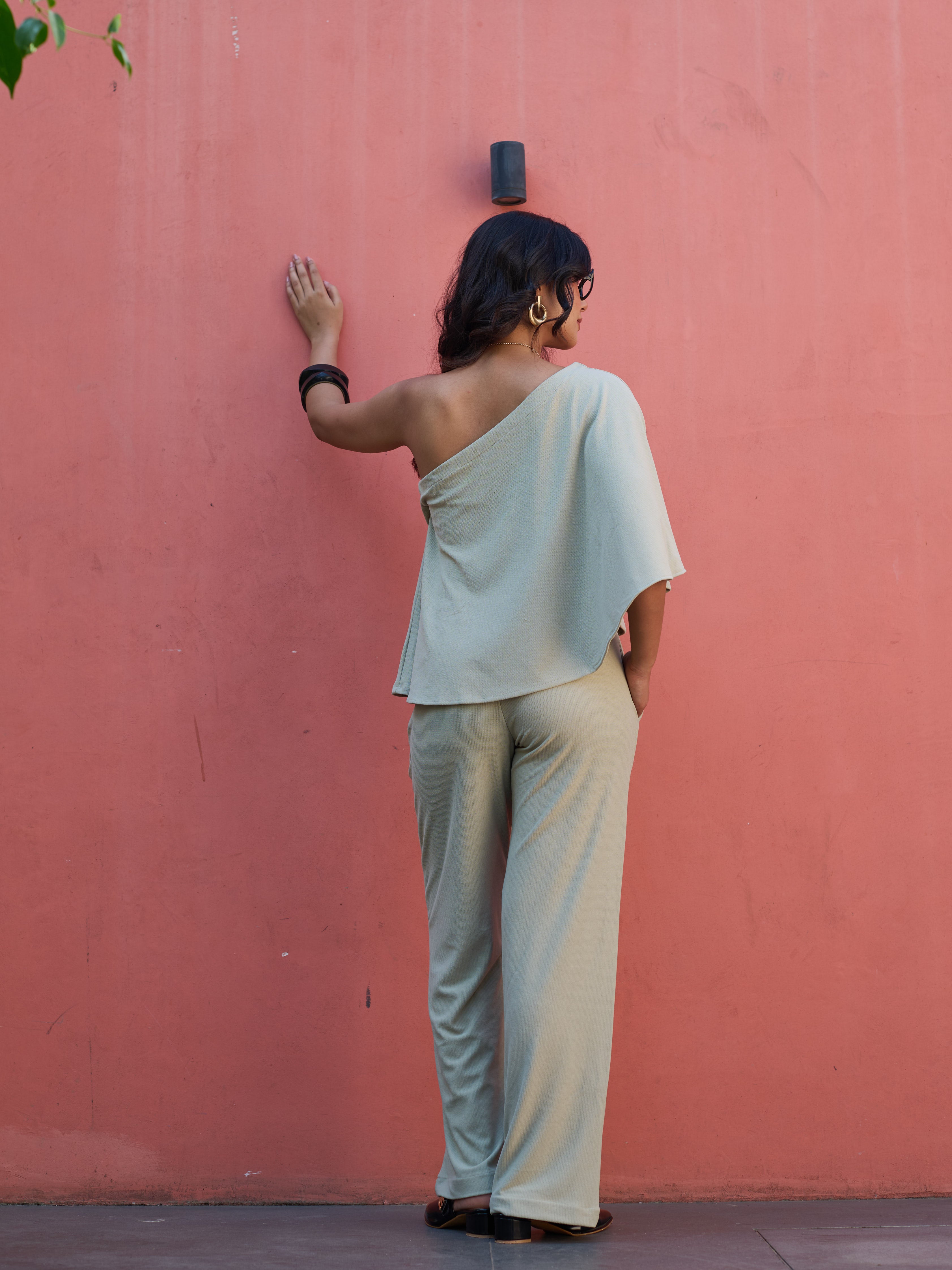 The Elite One-Shoulder Coord in a soft Sage Green