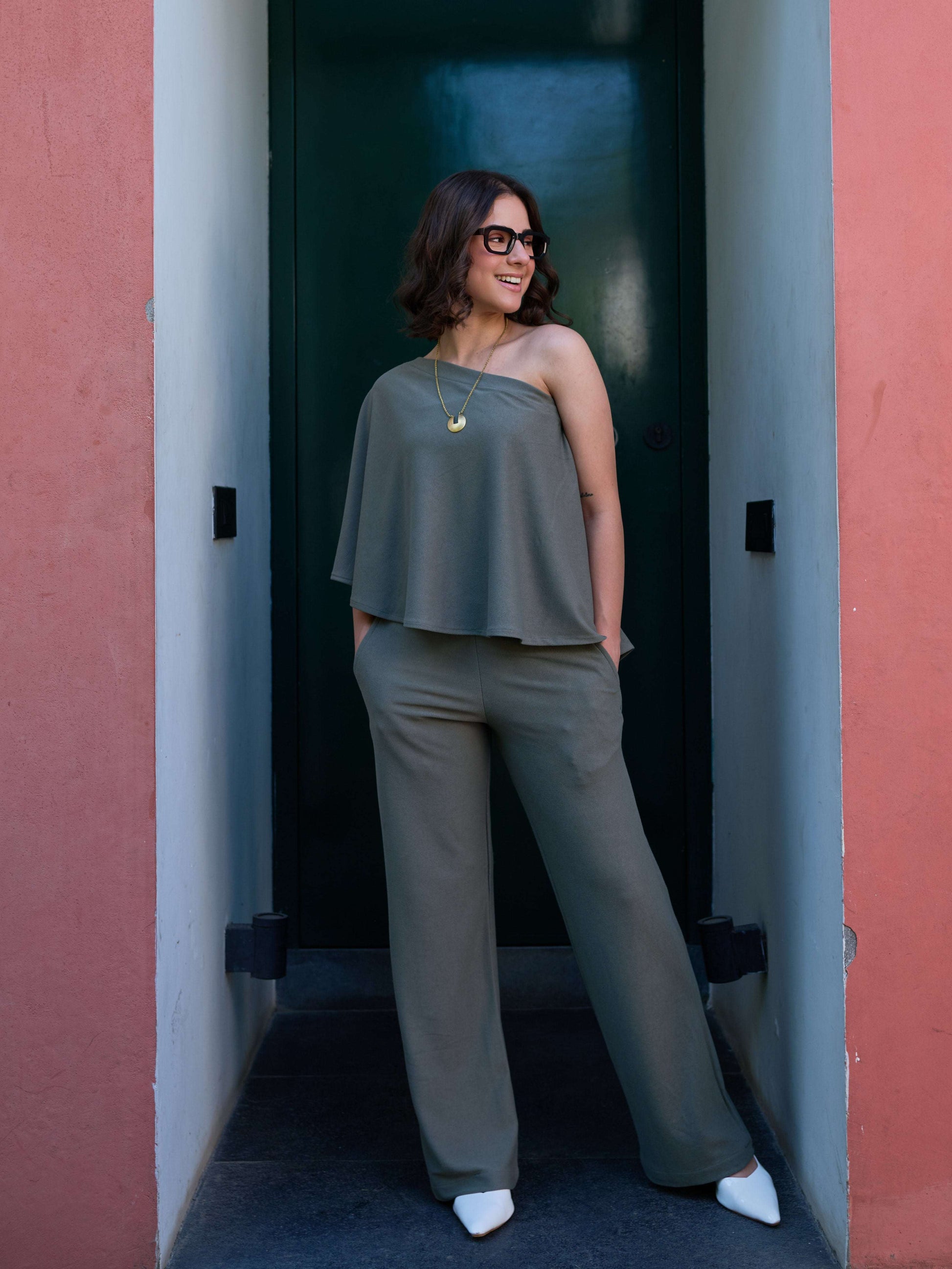 The Elite One-Shoulder Coord in Olive Grey