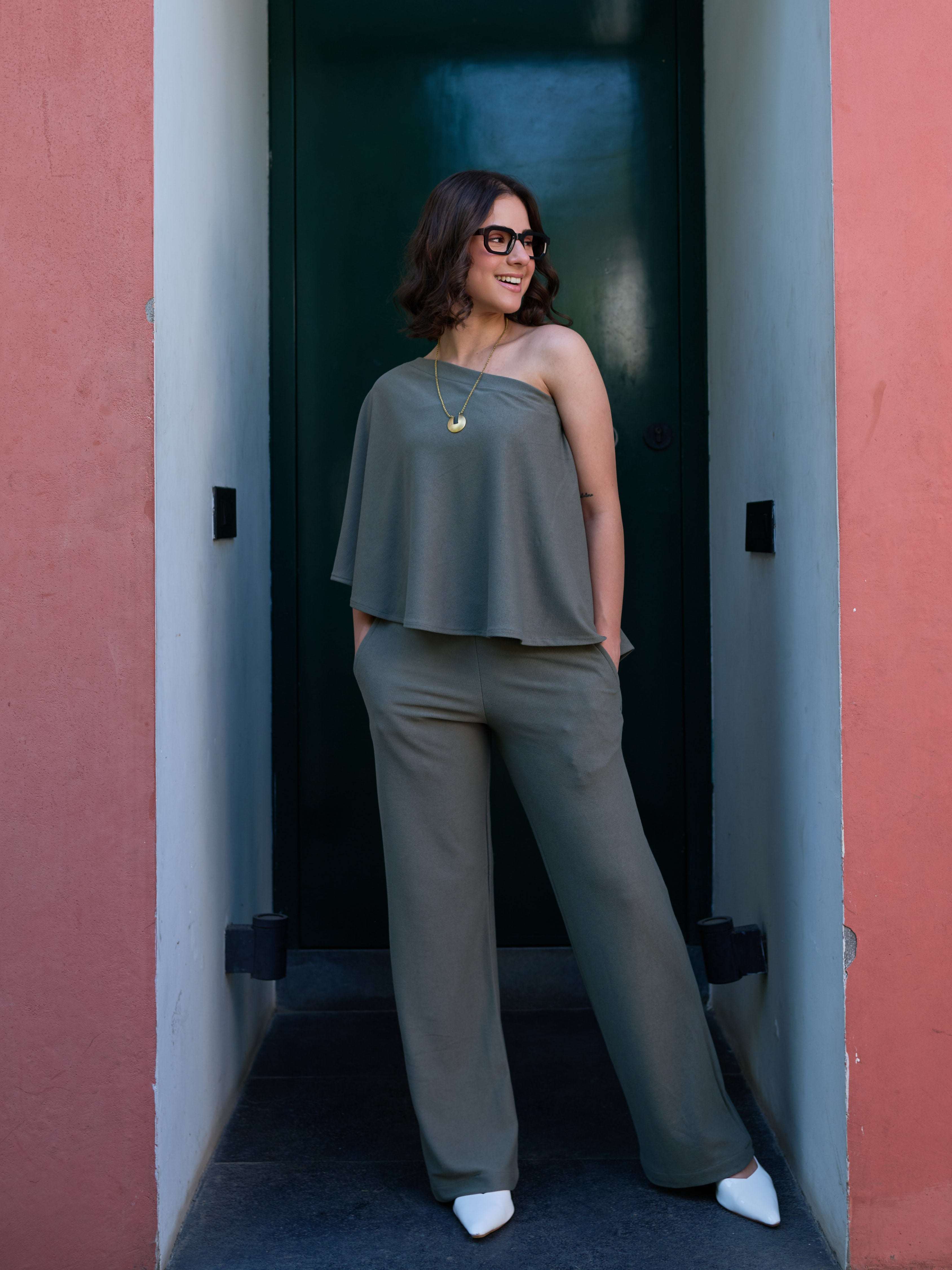 The Elite One-Shoulder Coord in Olive Grey