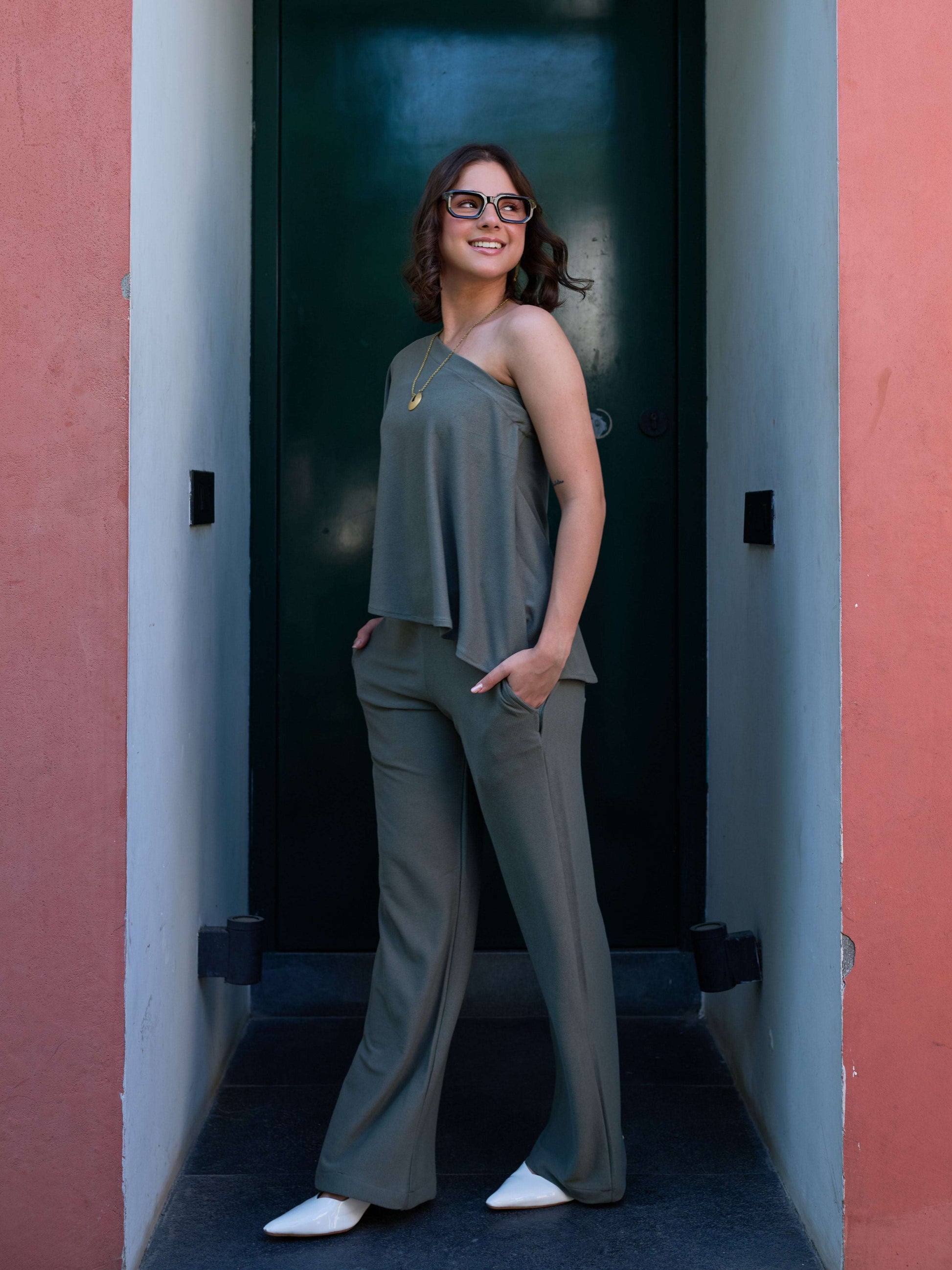 The Elite One-Shoulder Coord in Olive Grey