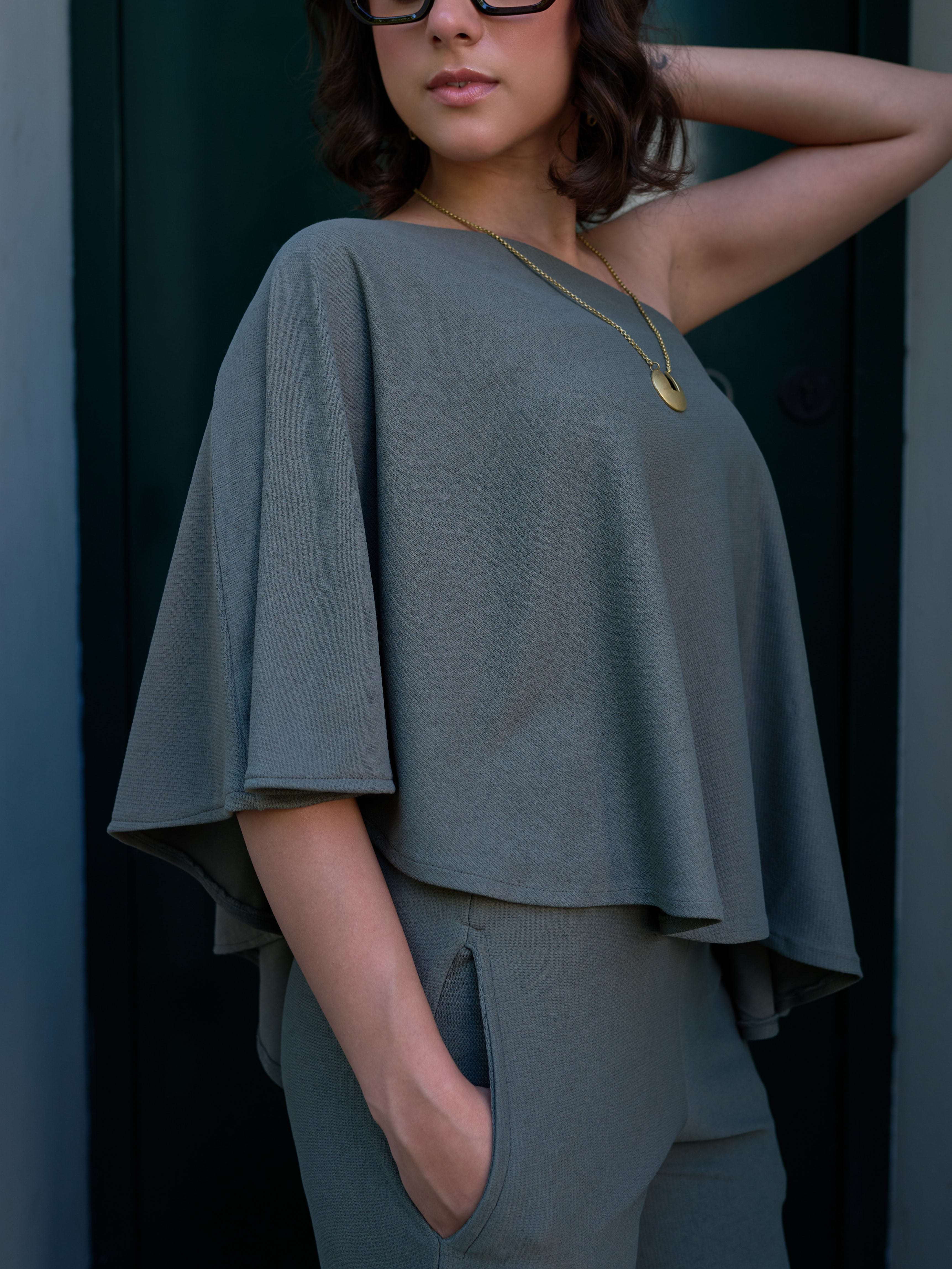 The Elite One-Shoulder Coord in Olive Grey