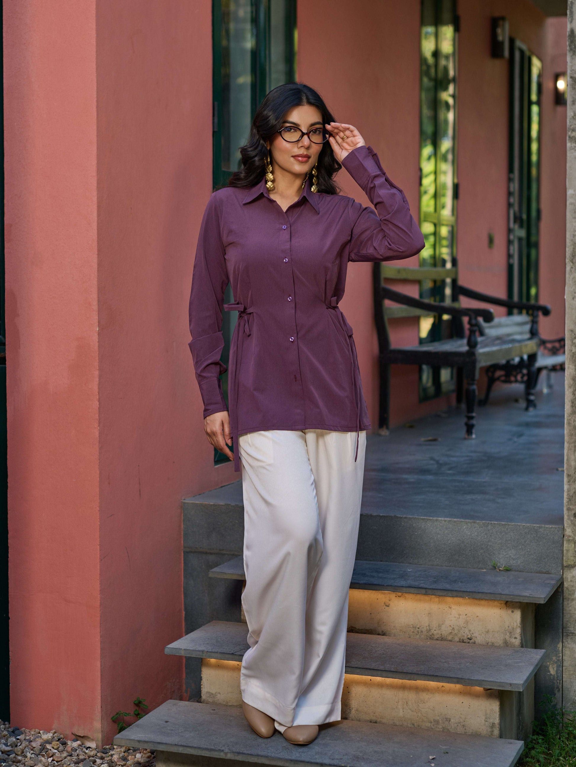 Structured Waist-Tie Shirt - Mauve