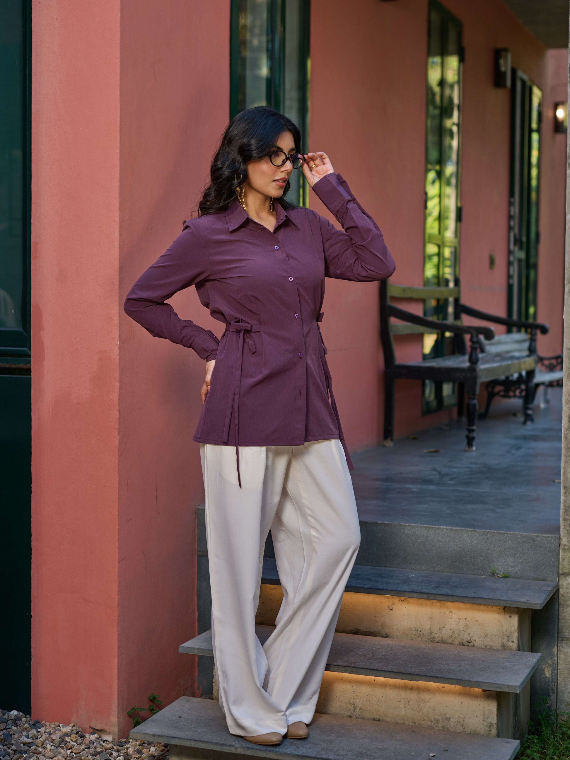 Structured Waist-Tie Shirt - Mauve