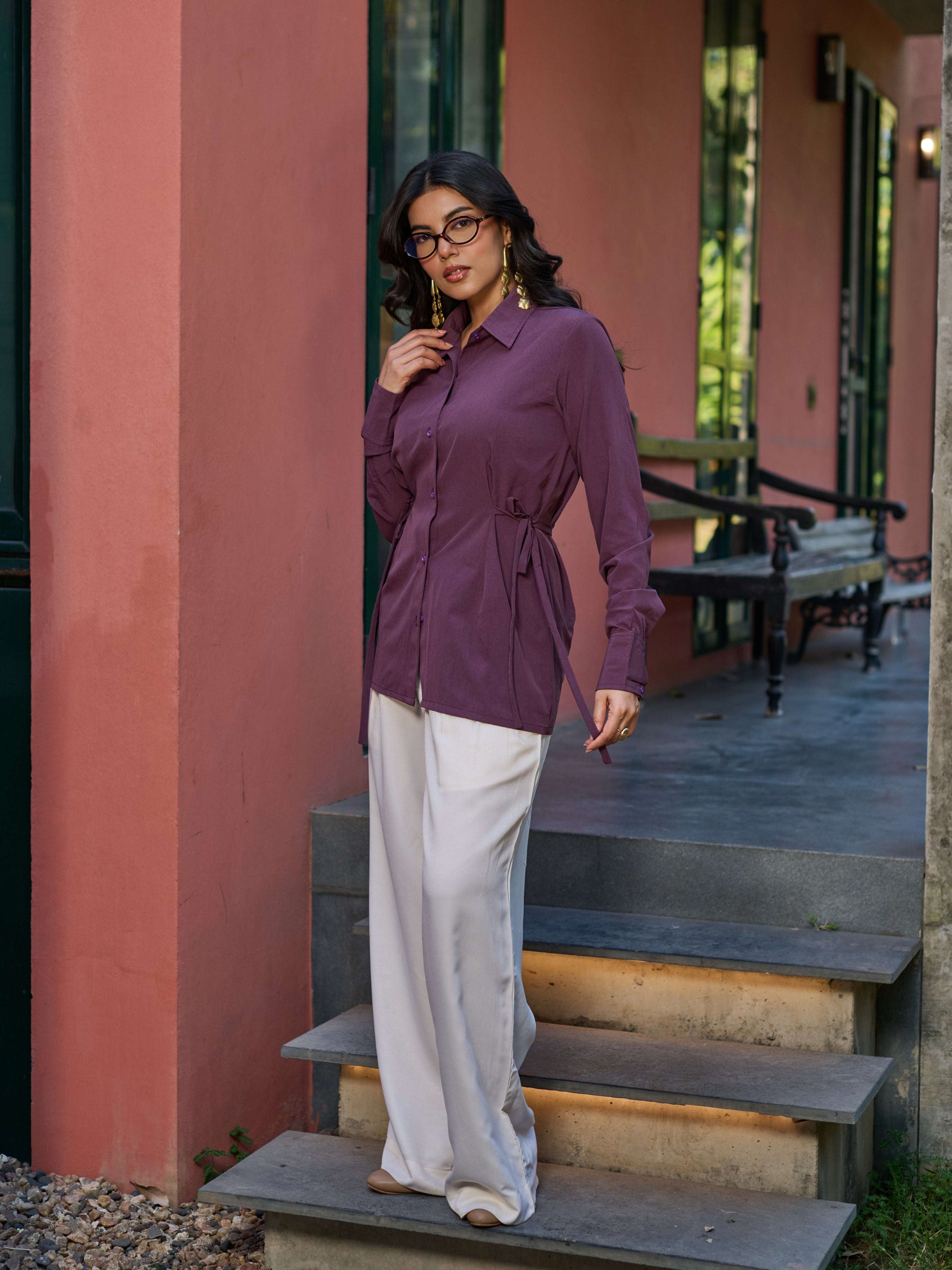 Structured Waist-Tie Shirt - Mauve