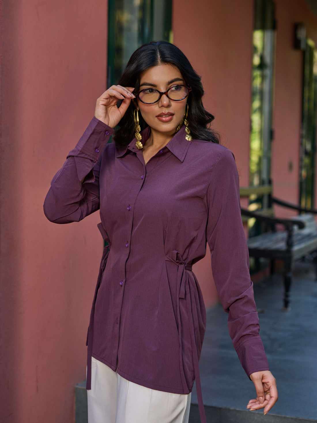Structured Waist-Tie Shirt - Mauve