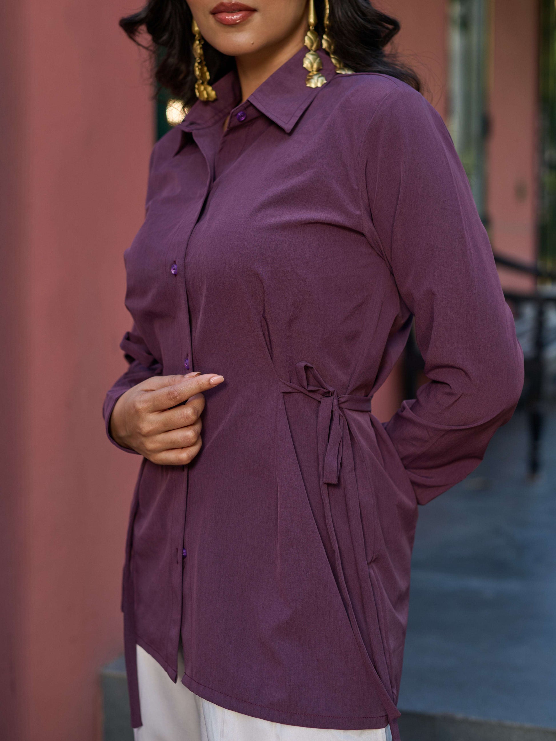 Structured Waist-Tie Shirt - Mauve