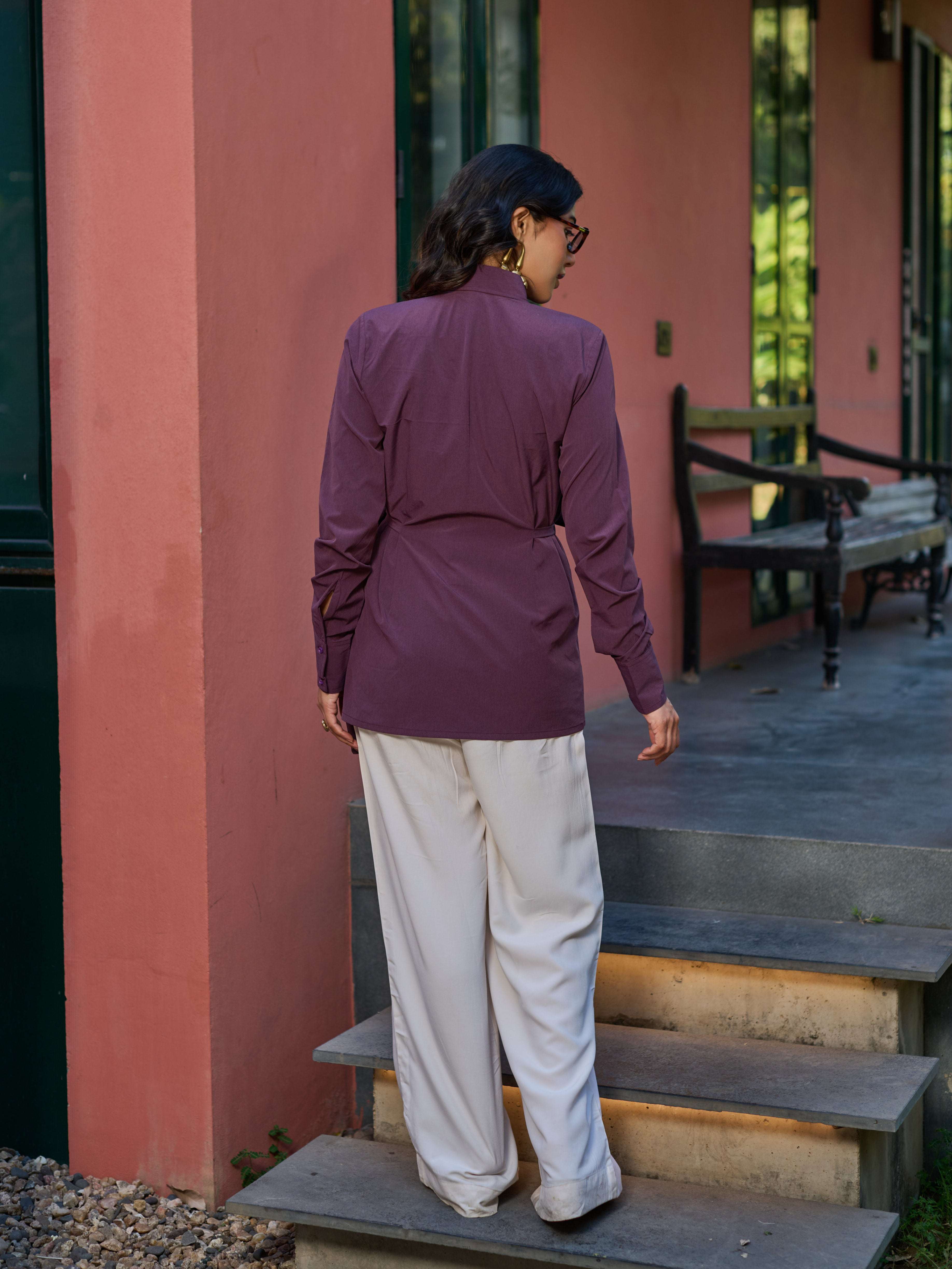 Structured Waist-Tie Shirt - Mauve