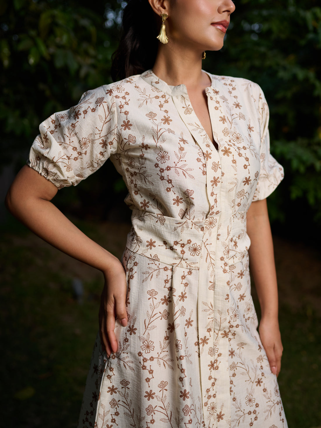 The Perspective Dress in Cream with Rust Floral Print
